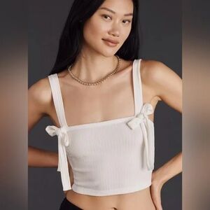 NWT By Anthropologie Ribbed Bow Knit Tank | Women’s Chic Fitted Top